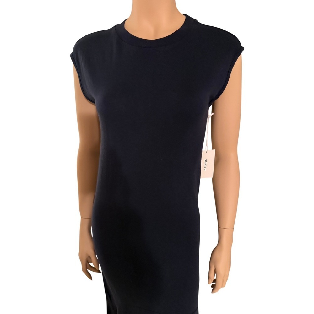 FRAME Dark Blue Sleeveless Crew Neck Maxi Dress Navy Size Medium NWT - Picture 6 of 13